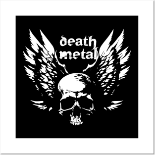 death metal skull with wings Posters and Art